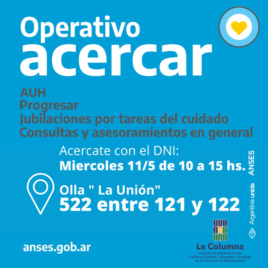 omarplaini53's tweet photo. 💻Hoy con el "Operativo Acercar" de @ansesgob vamos a estar presentes en el barrio. Si vivís cerca y necesitas asesoramiento ¡Acercate! El Estado cerca de las y los vecinos.
#LaPlata #LaUnión https://t.co/AfENZJzJi2