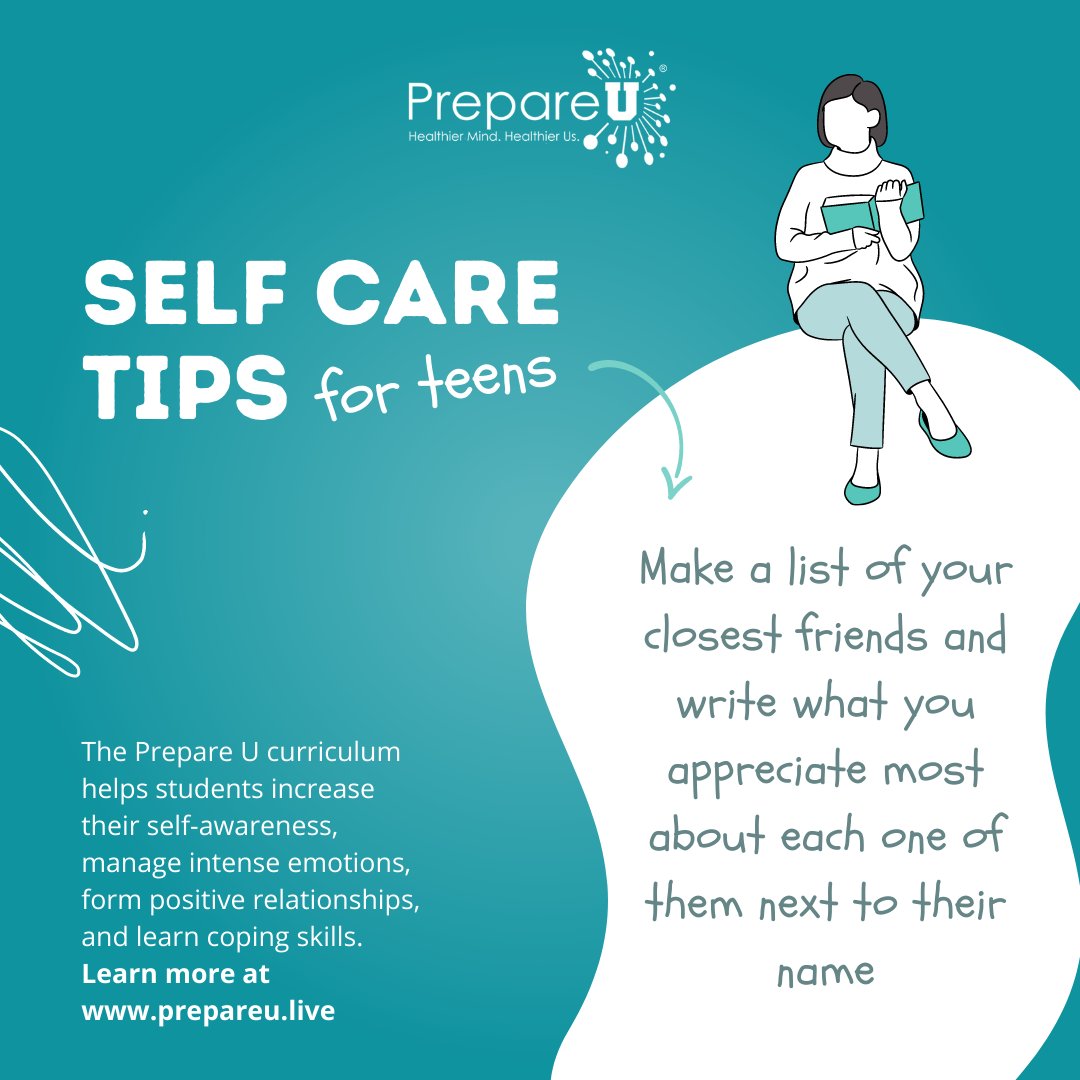 PrepareU2's tweet photo. Remember why you enjoy the people around you! Think about the  things that put a smile on your face.

Prepare U is observing Mental Health Awareness Month with one self care tip a day in May!
#mentalhealthawareness #teenmentalhealth #socialemotionallearning #socialemotionalskills https://t.co/4RooeLE5cm