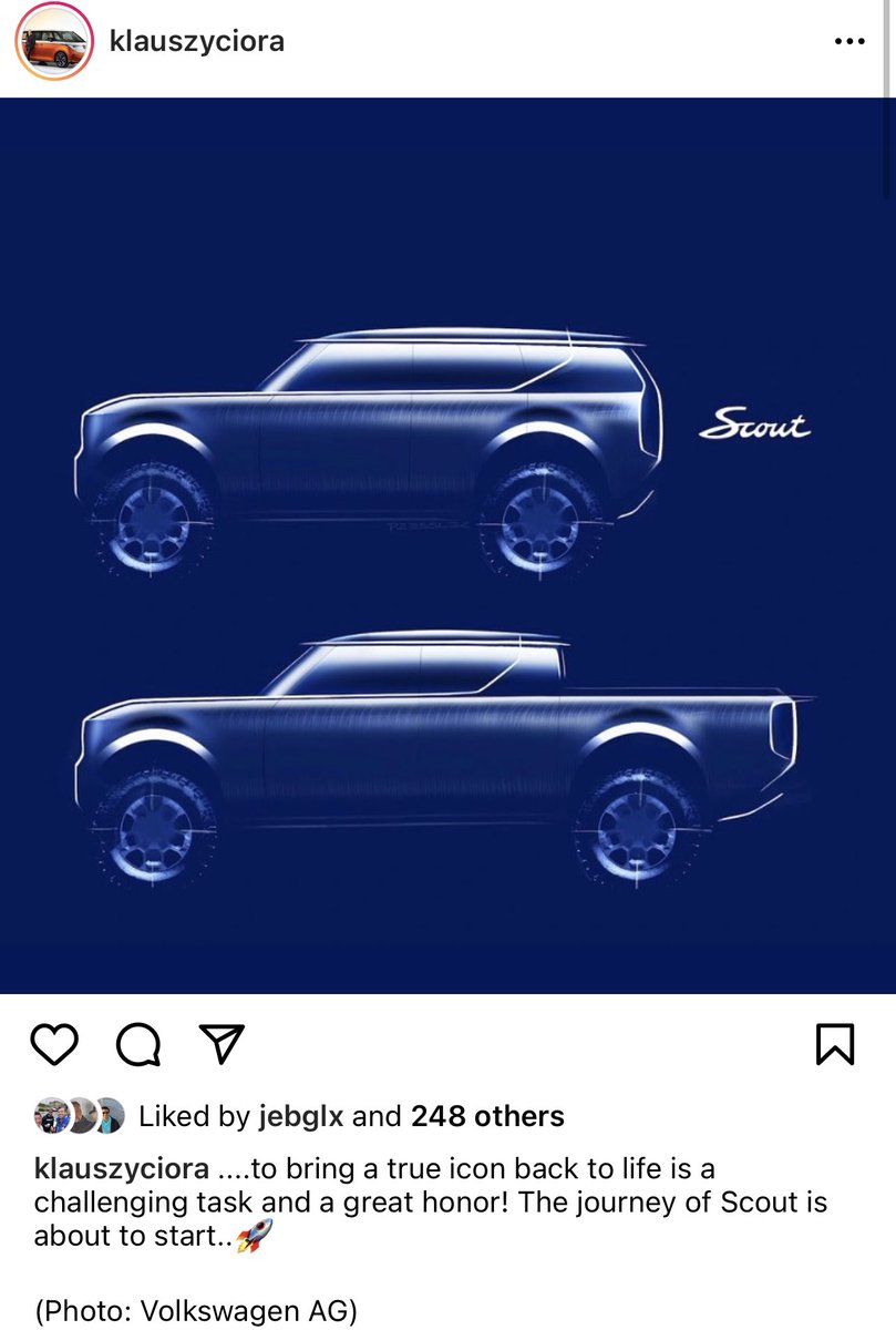 SpeedSportLife's tweet photo. Is VW resurrecting Scout as an EV off-road brand? The head of Volkswagen Group Design just posted this on IG 3 hours ago. https://t.co/Z8y2PuxuLE https://t.co/G9xlhxFxlf