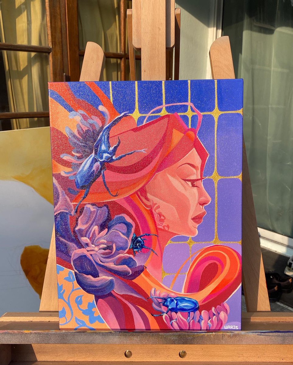 “Into the beetles”
30 x 40 cm. 
Acrylic mixed spray paint on canvas 
will showing at Superordinary Gallery, Brisbane. @superordinarybne 
A part of <a href="/bsafest/">BSAF</a> exhibition zone.
.
#paint #painting #Women #art #artwork #femaleartist #womenartist #girls #portraitart #canvas