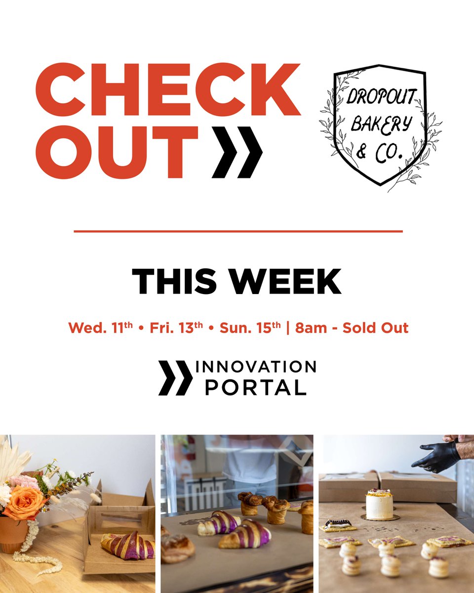 🍰 🍪 🧁 Dropout Bakery will be at the Innovation Portal this Wednesday, Friday &amp; Sunday | They open at 8am, and stay until they're sold out. Stop by and see what everyone's been raving about!