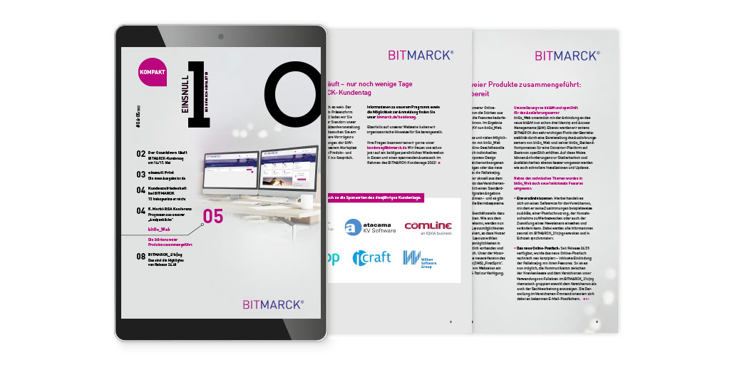 Team_BITMARCK's tweet photo. Aus bitGo_GS und bitGo _KV wird #bitGo_Web, die Highlights aus #Release 24.60 und die 5. #Morbi-RSA-Konferenz - mehr zu diesen und weiteren spannenden Themen in der neuen Ausgabe des #BITMARCK-Newsletters #einsnull kompakt: https://t.co/hiF3TZMOyj Viel Spaß beim Lesen! https://t.co/R0VjjsnC73