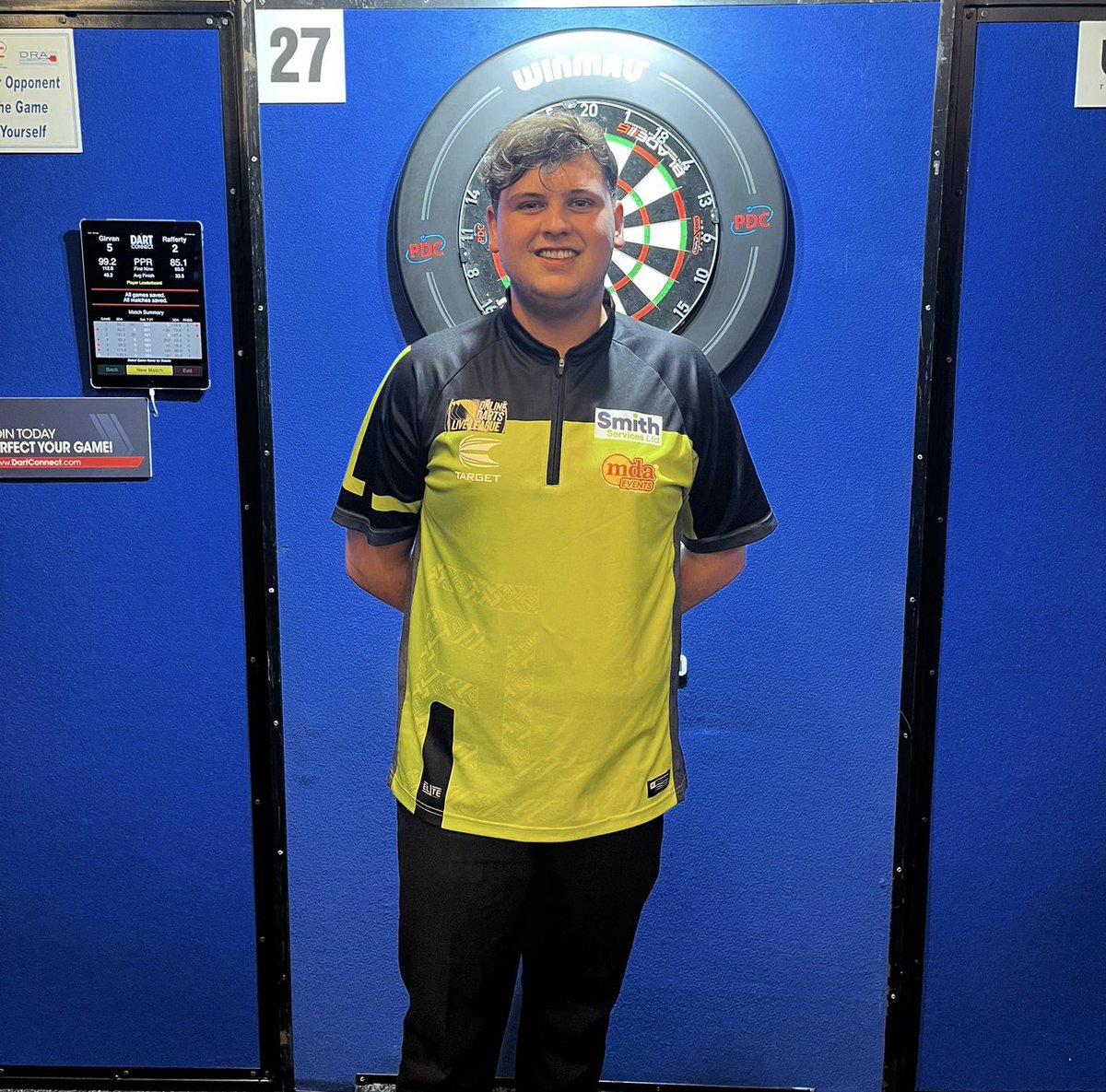 OfficialPDC's tweet photo. 🚨 NINE-DARTER! 🚨

Nathan Girvan strikes perfection in his first round tie with Adrian Lewis at Players Championship 15! https://t.co/ON1EVUiPnt