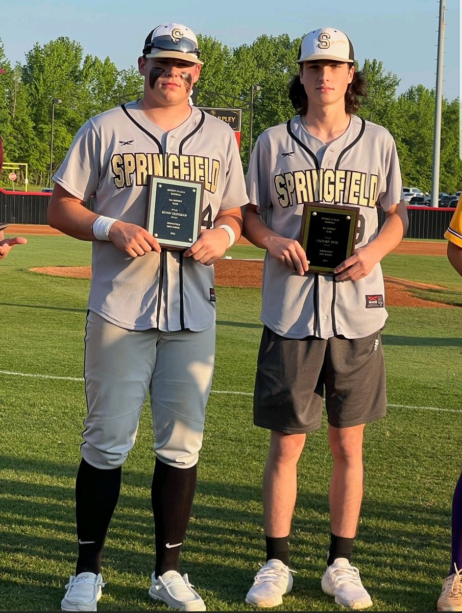 Congrats to Devon Crenshaw and Zach Hyde to being named to the 2022 District AAAA All District team (pictured).
Also, congrats to Matthew Farmer and Carter Waltz for being named to the 2022 District AAAA All Tournament Team (not pictured).
We are proud of you guys! #sptbrand