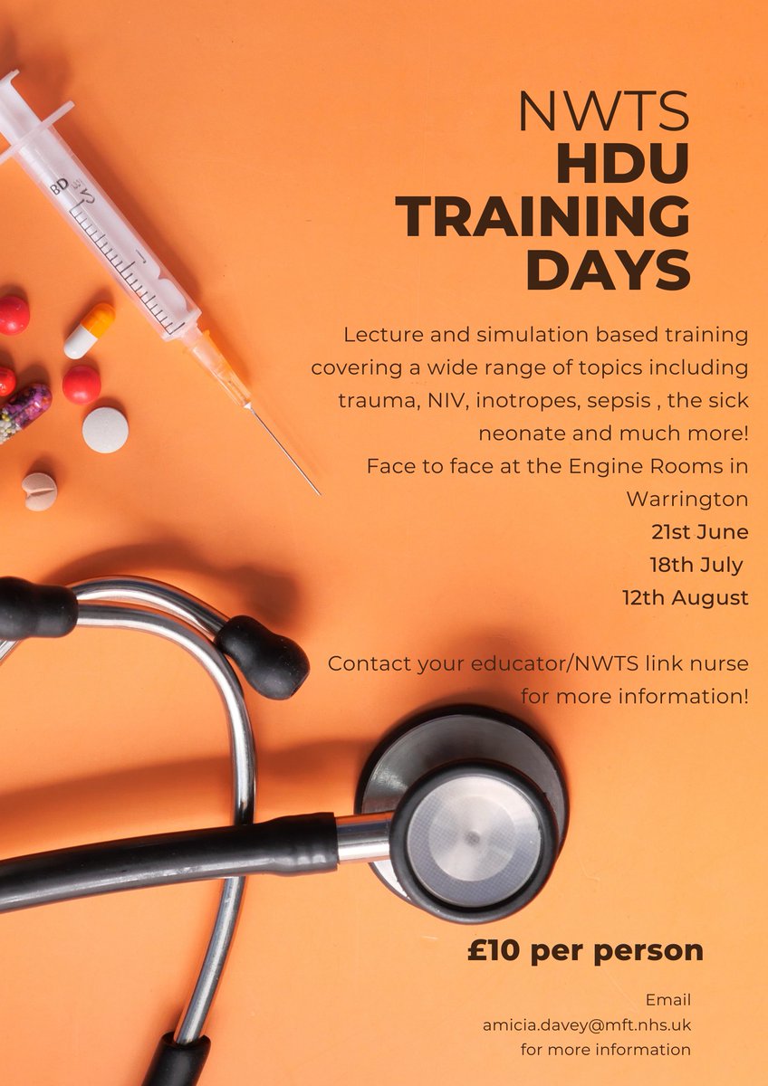 NWTStransport's tweet photo. Are you a North West/North Wales DGH nurse/AHP working in HDU environments and want to learn more? Speak to your link nurse about booking onto our 1 day Lecture/Sim based training days. Email amicia.davey@mft.nhs.uk for more information! https://t.co/IBEHtyAz3u