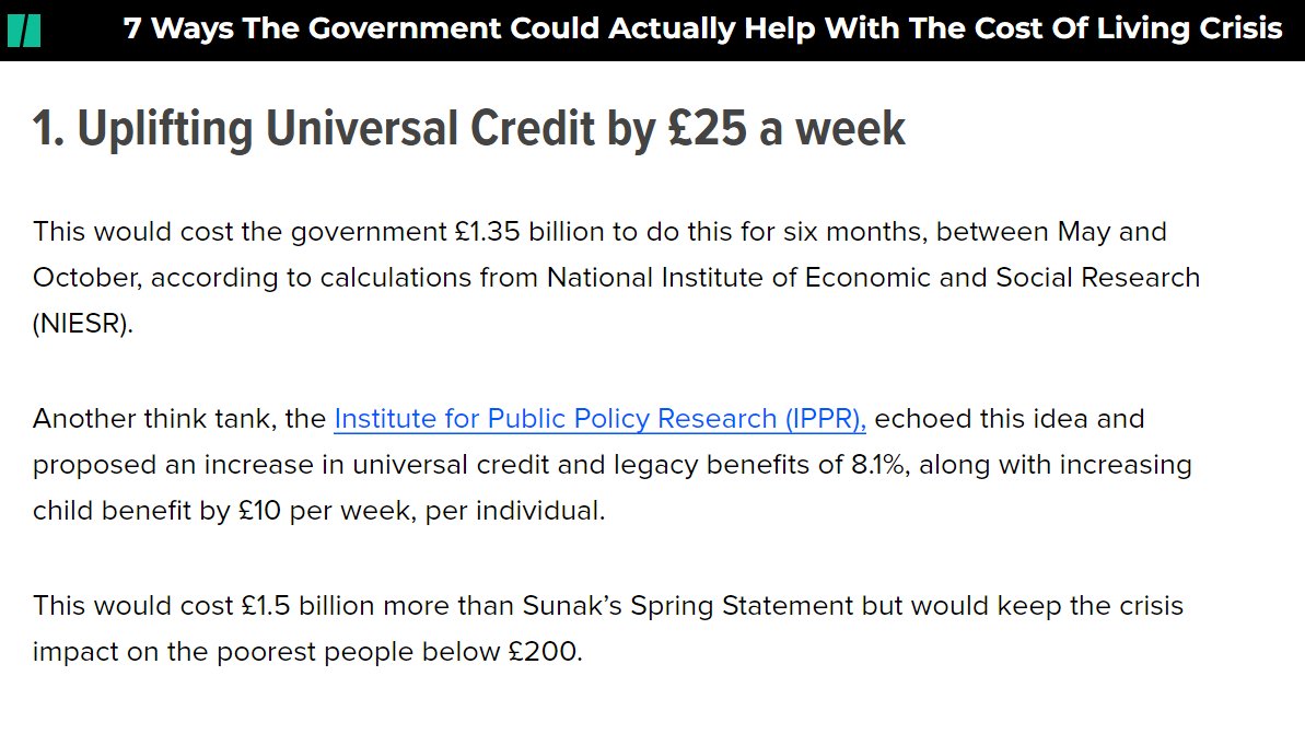IPPR's tweet photo. Huff Post is right - the number 1 thing the government should be doing to tackle the cost of living crisis is increasing social security payments

Here's two proposals for doing just that from us and NIESR https://t.co/1eYE2sHEaM https://t.co/5Zbfg7WHU8