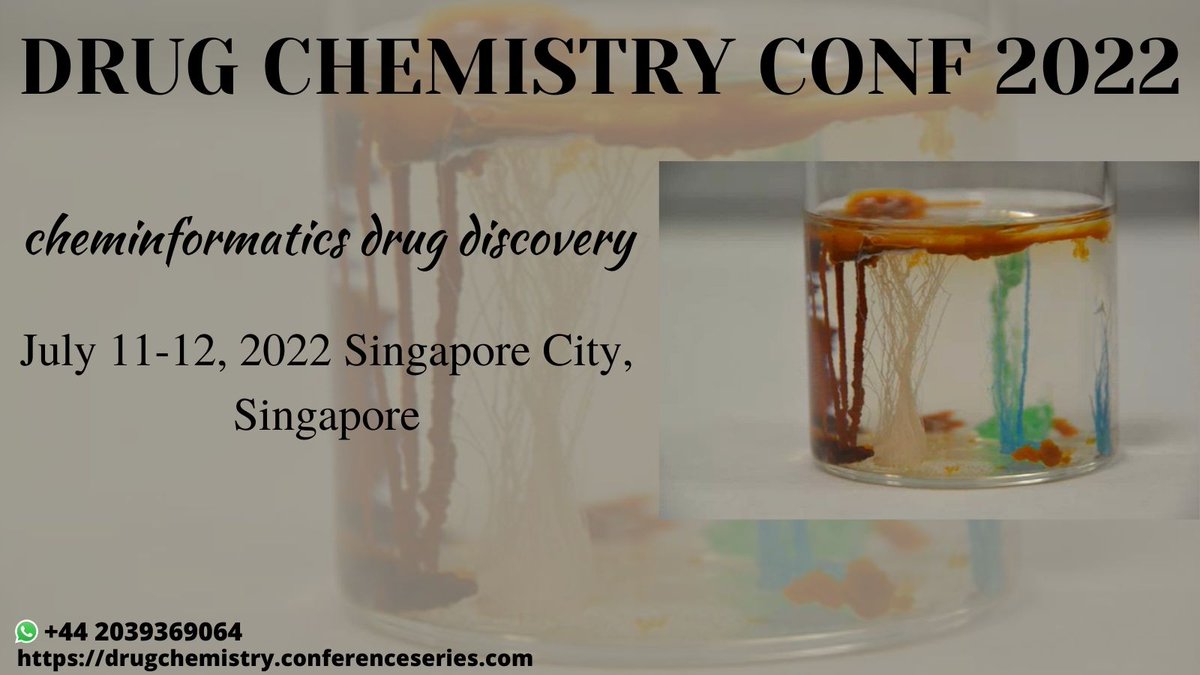 2022Stress's tweet photo. DRUG CHEMISTRY CONF 2022
#Cheminformatics refers to the use of #physicalchemistry theory with computer and information #sciencetechniques.
What's app: +44 2039369064
Mail: meevents@memeetings.com https://t.co/uMyyjlYfrh