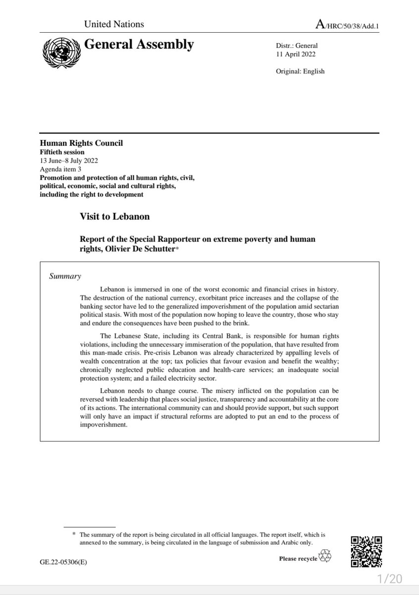Jessica_Obeid's tweet photo. UN Special Rapporteur on extreme poverty & human rights released a report on 🇱🇧
There is one way to #ChangeCourseLebanon : Accountability.
& until we can hold them accountable in a court, hold them accountable in a ballot!
Link: https://t.co/ssnycJ8rRk https://t.co/y8kNBw98m3