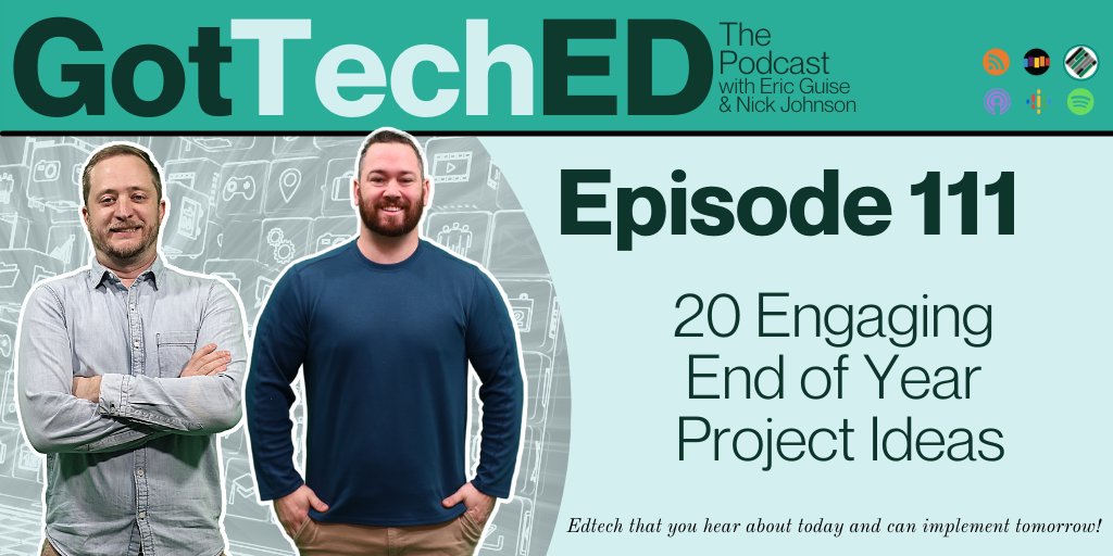 Hello #TEACHers!  If you're looking for some end of the year projects ideas... you might want to give this episode a shot!  @NickGotTechEd & @GuiseGotTechEd talk about 20 different project ideas that will engage your Ss! #edu #TeacherAppreciationWeek 
🎙️player.captivate.fm/episode/36534f…