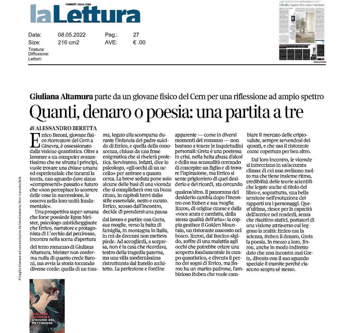 #lOcchioDelPettirosso su <a href="/La_Lettura/">la_lettura</a> di questa settimana! <a href="/Mondadori/">Mondadori</a>