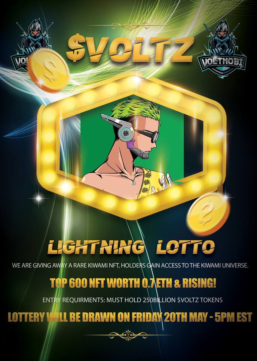 ⚡️OUR FIRST EVER LIGHTNING LOTTO⚡️

#VOLTNOBI $VOLTZ #VOLTZ #GIVEAWAY @VOLTNOBI https://

x.com/voltnobi/statu…