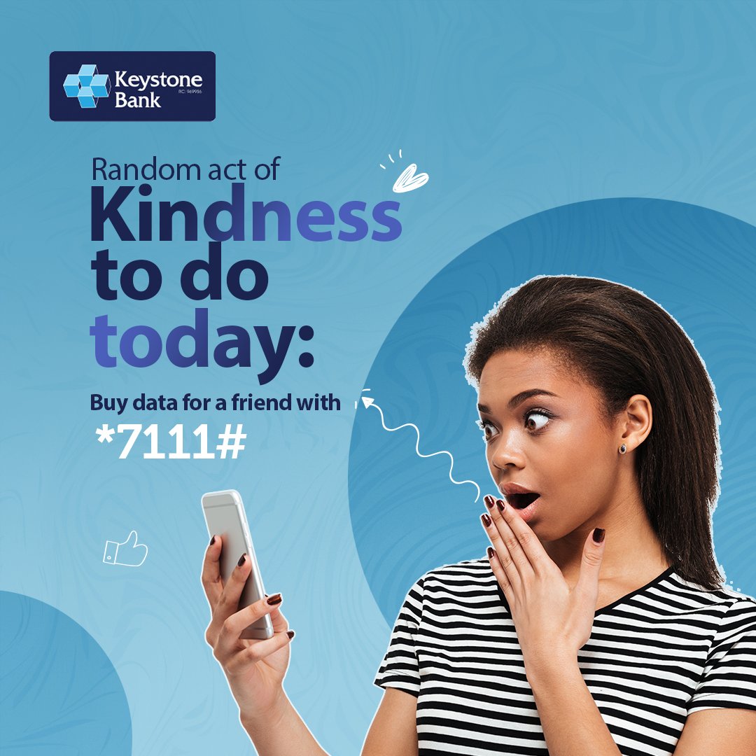 keystonebankng's tweet photo. Kindness should be something we do everyday. Be kind to someone today and buy them data with *7111#
#MakeItHappen
#UseKeystone7111 https://t.co/ddkdANb9gT