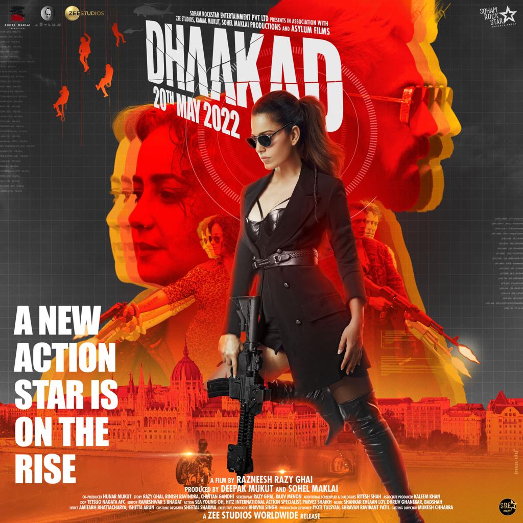 #DhaakadTrailer2 Out Tomorrow
#Dhaakad is releasing on 20th May 2022
Music by @SRE_music
#AgniAaRahiHai #DhaakadPoster
 
#KanganaRanaut @rampalarjun @divyadutta25 @Its_Badshah @remodsouza @SaswataTweets @sharibhashmi @ZeeStudios_