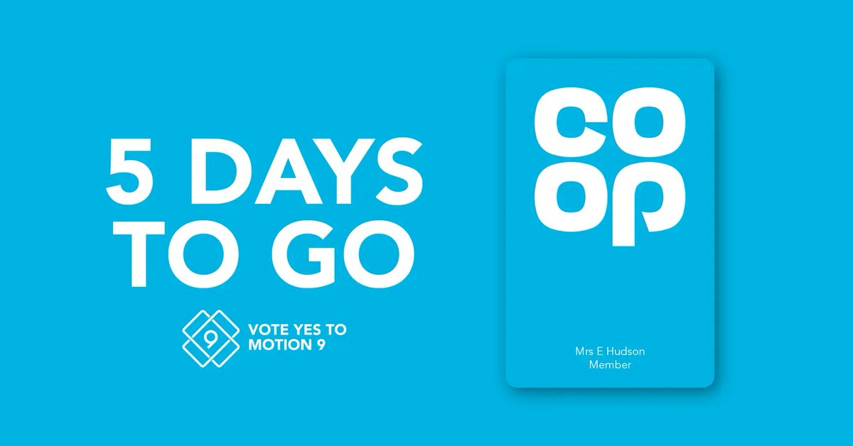 CoopParty's tweet photo. 📣 Time is running out to vote in the Co-op Group AGM!
There are just 5 days left to Vote #YesToMotion9 and keep the historic partnership between @CoopUK and @CoopParty going. Find out more about our work together 👉 https://t.co/4HeJdad0OE https://t.co/LjNo6ucppR