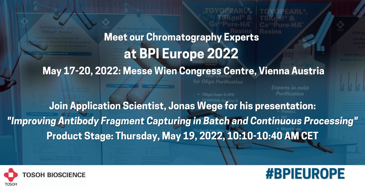 TosohBio's tweet photo. Coming up: meet .@TosohBio at #BPIEUROPE, booth 128: https://t.co/lVy5ISUL7w. #biopurification https://t.co/5fkm6SkOHh