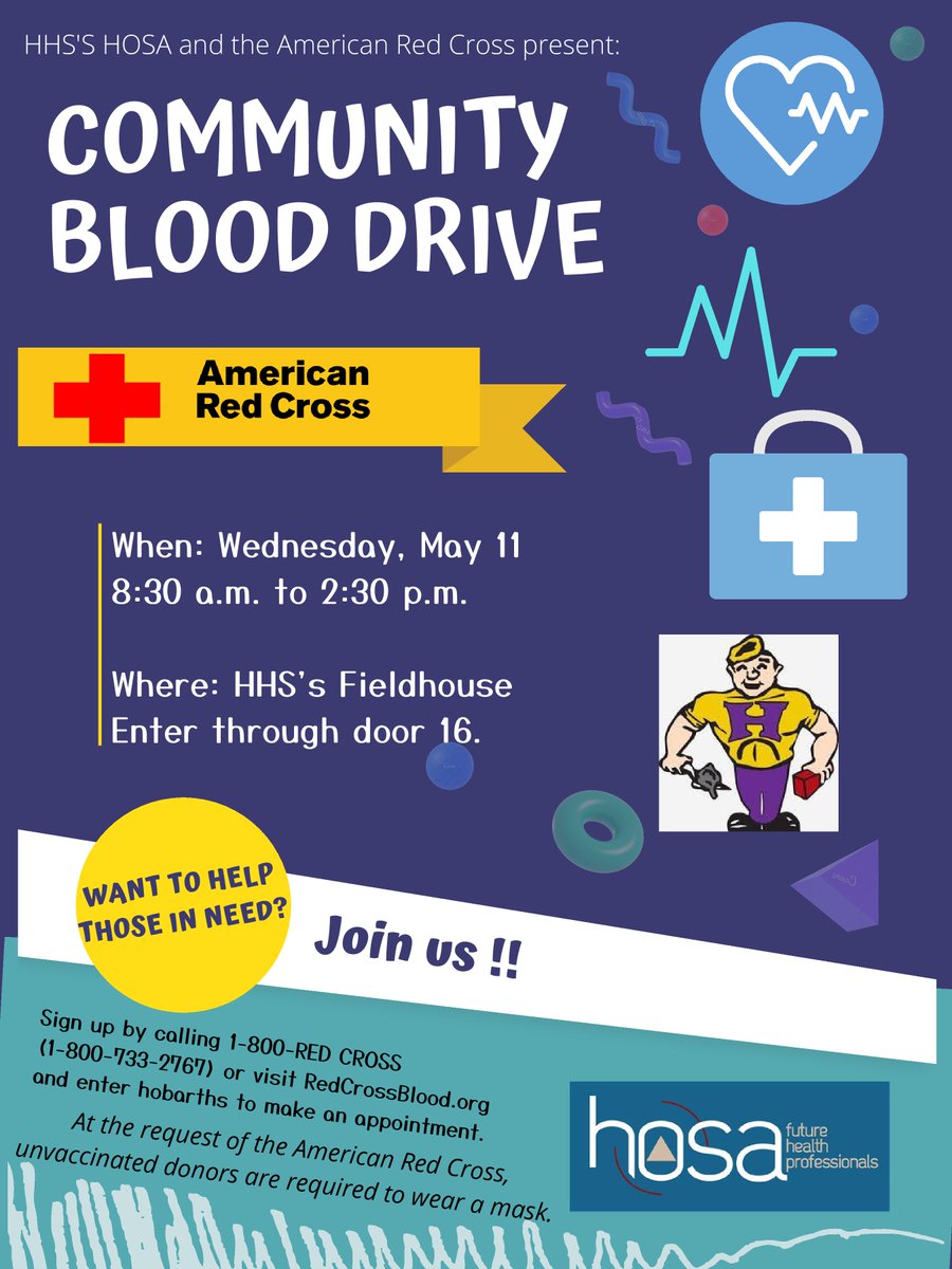 scohbrickies's tweet photo. Join HHS's HOSA and the American Red Cross for the Community Blood Drive! TODAY at Hobart High School's Fieldhouse. Please enter through door 16. #BrickieUp #BeExcellentOnPurpose https://t.co/YD0SsM6Bhg