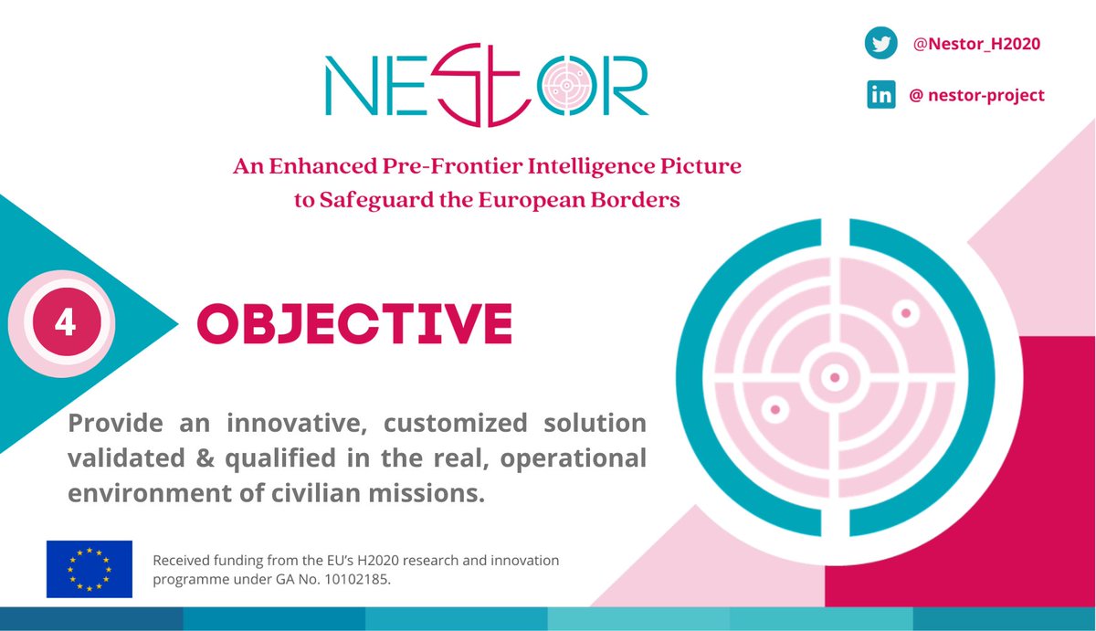 Follow up with the #NESTOR #Objectives❗

OBJ *4⃣*: The <a href="/Nestor_H2020/">NESTOR H2020 EU Project</a> will provide an innovative, customized solution validated and qualified in the real, operational environment of civilian missions.

Find out more here:🖱️nestor-project.eu

#h2020 #border_surveillance
