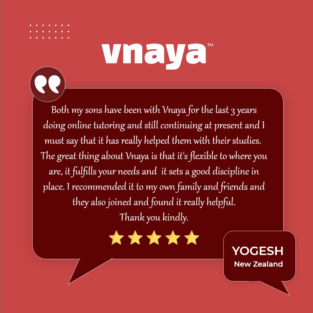 Thanks Yogesh for the Invaluable Feedback!

Read more testimonials at vnaya.com/testimonials/

#feedback #testimonials #reviews #vnayatestimonials  #positivefeedback #highgrade #reviewsofVnaya #vnayatutoring #newzealand #happyclientreview #newzealandcurriculum