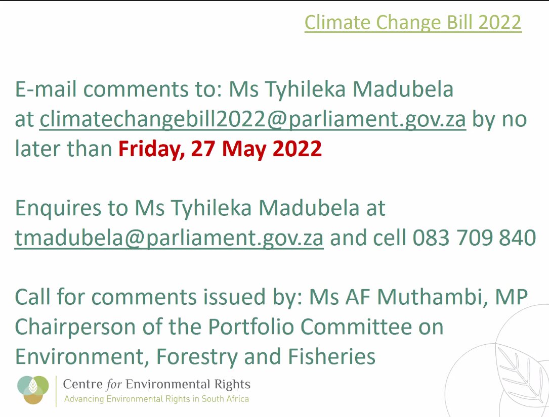 CentreEnvRights's tweet photo. Want to know how to put together your comments on the #ClimateChangeBill? The slides below cover the process. We will be posting a recording of this webinar on our YouTube, for more information. https://t.co/Mwzedl2EIH