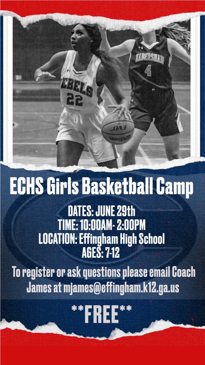 GirlsBballECHS's tweet photo. We are happy to announce our summer camp for girls ages 7-12 at ECHS 🏀🏀🏀🏀🏀 https://t.co/xXdPQMBc25
