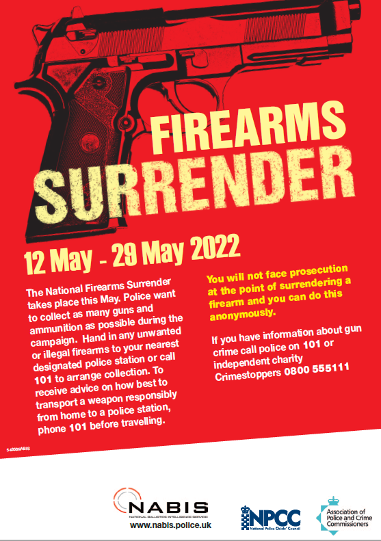 syptweet's tweet photo. NEWS: We're taking part in a national firearm surrender to reduce the amount of guns and ammunition on the streets that could potentially fall into the hands of criminals.
Read more about how to hand in your firearm anonymously here-https://t.co/ddVTMdlQd1 https://t.co/ivTrquyv3B