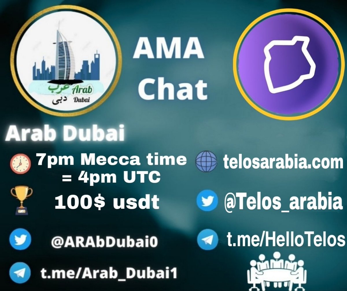ARAbDubai0's tweet photo. 13th of May 4:00pm UTC = 8pm ( UEA Time )
#Telos
Venue : 
2022 AMA Chat 
$100USDT Will be given to top 10 Questions
To join
Follow @ARAbDubai0 &amp;  
@HelloTelos https://t.co/tXxO6KV5P1