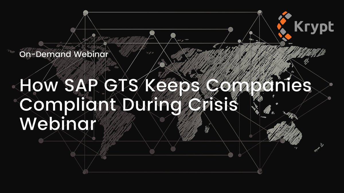 Kryptinc's tweet image. Trade Compliance teams are facing daily challenges to keep up with changes in global supply chains. 

In this webinar we will review how SAP GTS can help keep companies compliant during crisis: hubs.li/Q019wpF10

#Kryptinc #Kryptevents #Krypt #SAP #GTS #SAPGTS