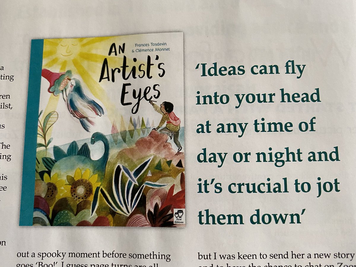 FrancesTosdevin's tweet photo. … and here’s a peak at the article on my new book in #WritersForum - thank you @amloughrey ! AN ARTIST’S EYES  illust by  #ClémenceMonnet @QuartoKids @lucyirvine93 https://t.co/ePwKhpQCk3