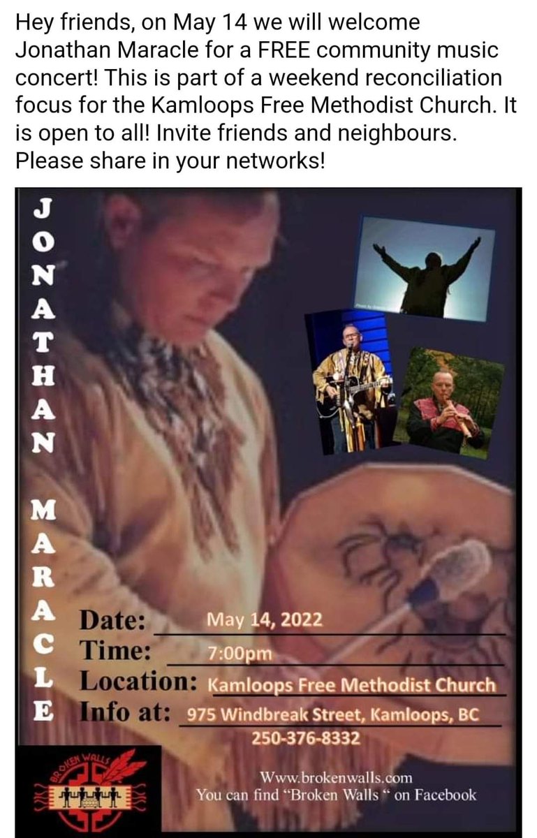 BrokenWallsBand's tweet photo. Shekon Skanakhowa 
I greet you today, how is your spirit?  So this weekend I'll be in Kamloops BC,  if you're not too far. Please come and join us. https://t.co/Az52QOz8U2