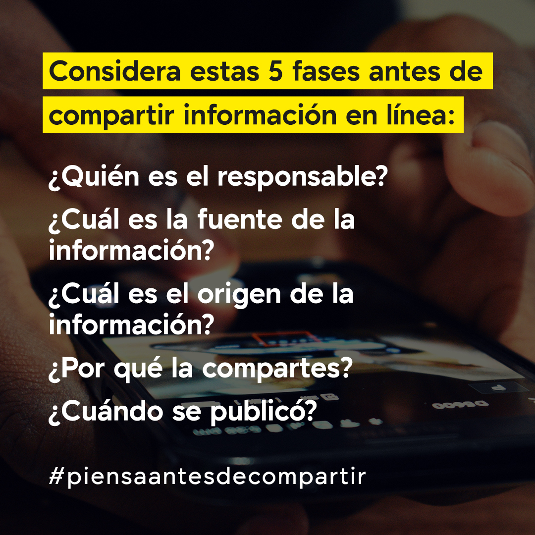 ONU_es's tweet photo. La difusión de información falsa impide que las personas se enteren de lo que pasa y tomen las precauciones debidas durante una crisis.

❌ No coompartas rumores ✅ Elige contenido de fuentes confiables.

#PrometoPausar. https://t.co/wIWfm4o8la https://t.co/xzui1kfCa7