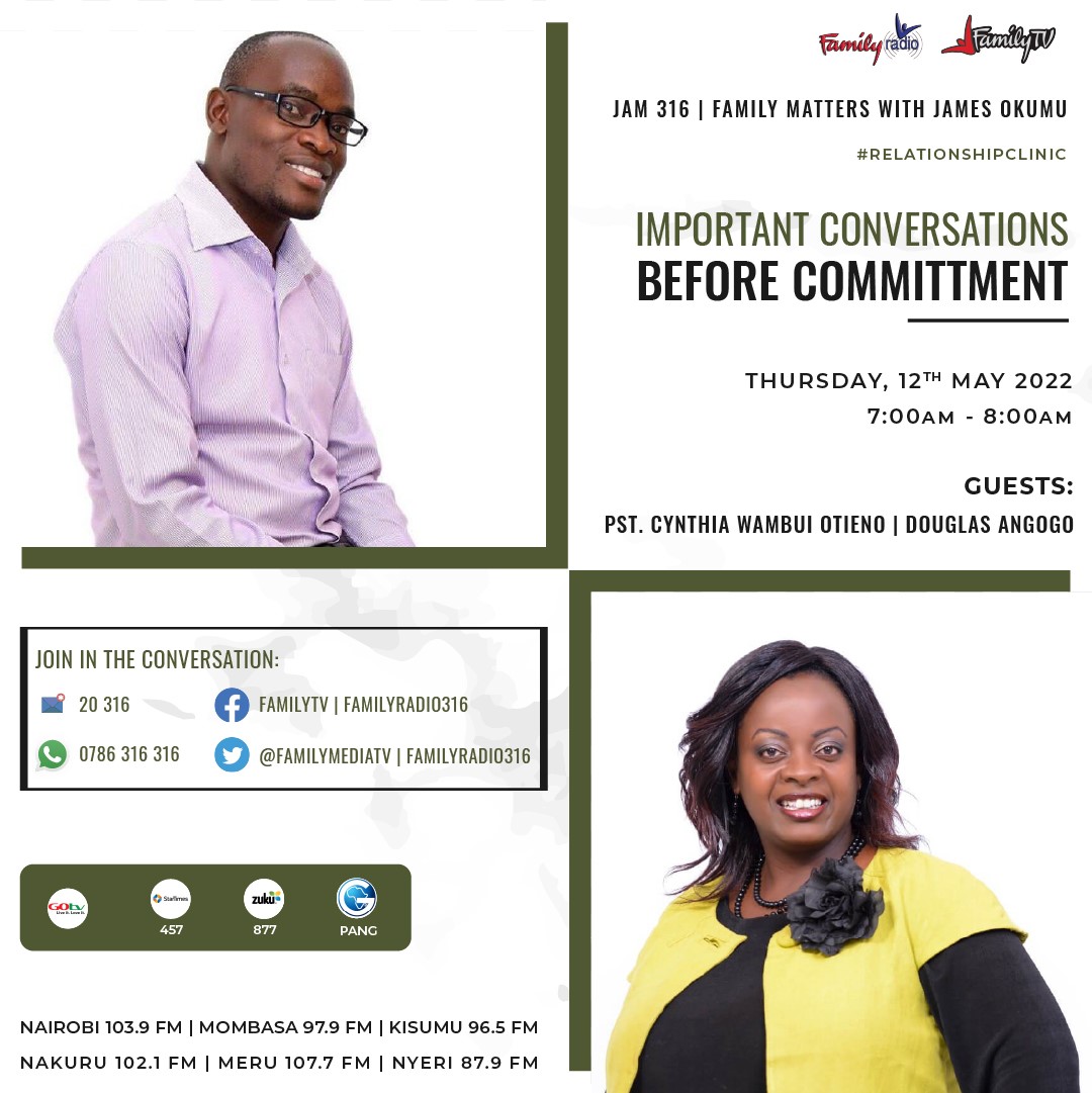 FamilyRadioKe's tweet photo. Tomorrow on #RelationshipClinic #Jam316 we will be pinpointing the important conversations to have before commitment. Don't miss. https://t.co/GZSiSURTBu