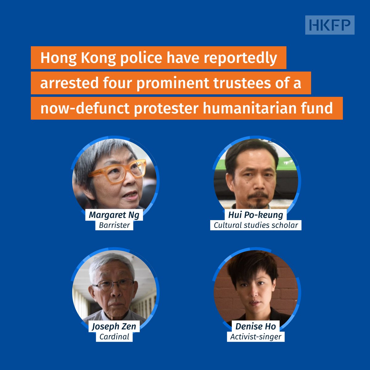Prominent Hong Kong barrister Margaret Ng - a trustee of a now-defunct protester relief fund - has been arrested, HKFP has learned. 

Scholar Hui Po-keung, 90-year-old Cardinal Joseph Zen &amp; singer-activist Denise Ho were also reportedly arrested. In full: bit.ly/3L5u1ZV