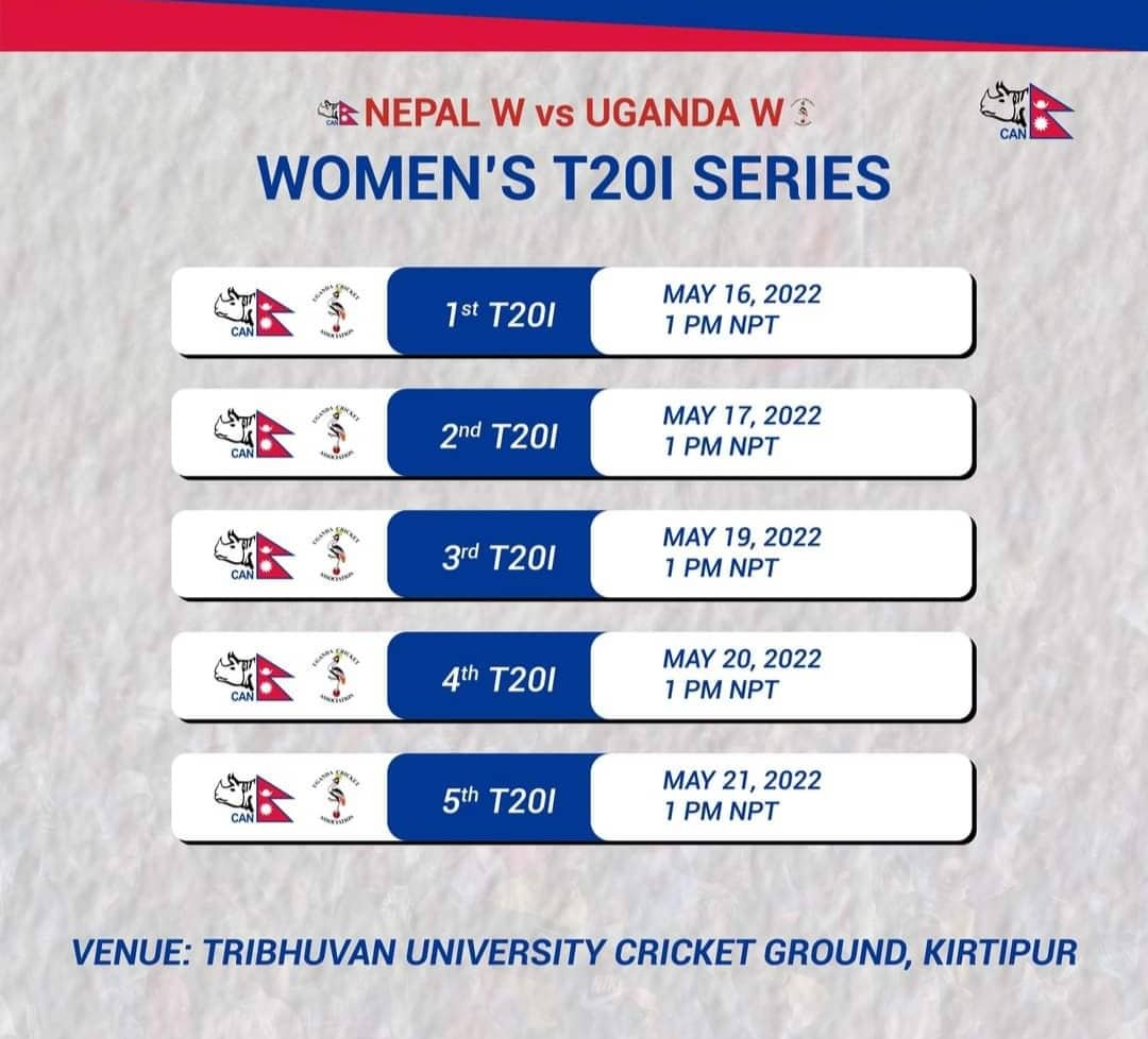 @CricketNep  announced 22 players for Women Cricket T20I Series against @CricketUganda Women, Starting on May 16.  Few youngster talents are also added in the Squad. Two big hitters/allrounders:  Skipper #RubinaChhetri and @Sita_magar8 are playing @fairbreakglobal in UAE.