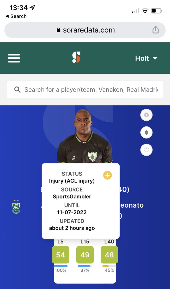 IndexHolt's tweet photo. @GemsSorare @Aircuit1 @SorareBrazil Have SorareData got their Jailson’s mixed up? Is it Palmeiras Jailson with the ACL injury or America MG? https://t.co/bperO2kfWn