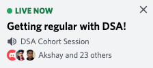 TeamShiksha's tweet photo. We're LIVE Day 3.
45+ DSA Learners have joined the cohort of Getting Regular with DSA Sessions.
Happens on weekdays at 6 pm.
All devs welcome, students or experienced.
Join us
1. https://t.co/rUeaKaIZ9W
2. Login With Google
3. Click Link to join our Discord.
#FrontendArmy https://t.co/hNN2DhGO4J