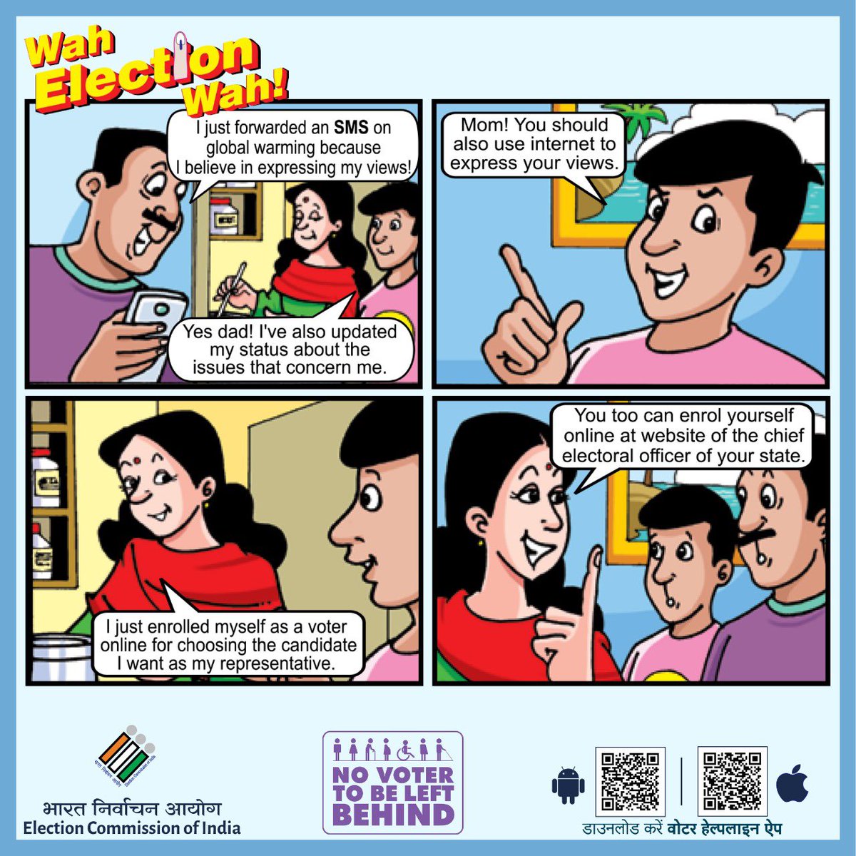 ECISVEEP's tweet photo. Believe in voicing your issues? Choose your candidate by voting and participating in elections. But first, get registered in the voter list. Go to your CEOs website or log onto Voter Portal or Voter Helpline App now! 

#GoRegister #ElectionCommissionOfIndia #ECI https://t.co/2wsDOSQ0dg