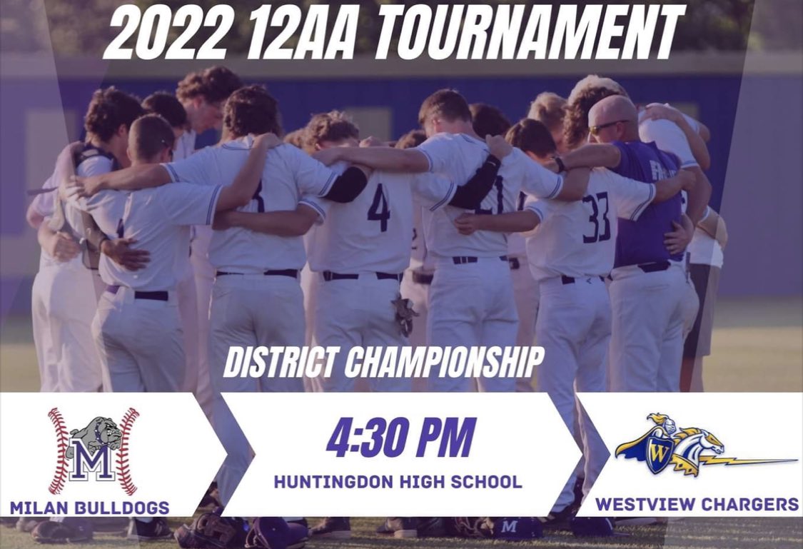 mhsdawgbaseball's tweet photo. Load up this afternoon and head to Huntingdon as the Dawgs look to win their first district title since 2017!

Milan vs Westview 
@ Huntingdon HS
4:30 game time 

#faMily #bulldogbaseball22 #secondseason #goodenoughisnt https://t.co/7DYL15Y9C7