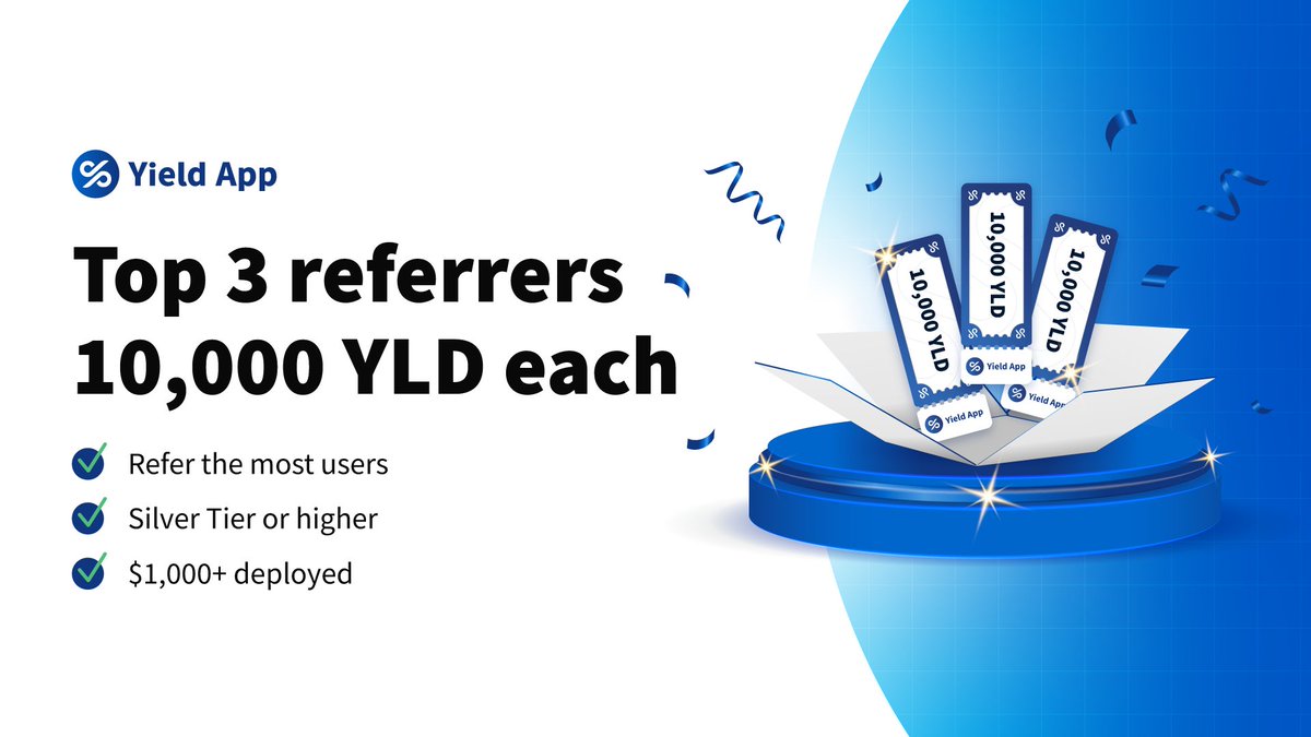 YieldApp's tweet photo. This is what friends are for! Refer a friend to enter our latest monthly #competition. 3 customers who make the most referrals by 31 May will receive 10,000 $YLD each + 25 smaller prizes are up for grabs! ๐ https://t.co/LsfNLbvNo4