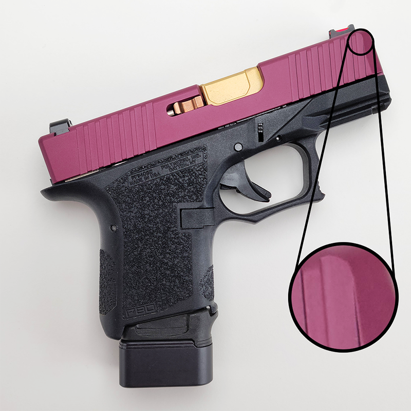 80PBuilder's tweet photo. We got the front serrations A LITTLE off position on a batch of these AGENT 26 slides. So how about a BLACK CHERRY special? #glock26 #80pbuilder #polymer80 #oneoffwednesday https://t.co/oyWicj7yFd