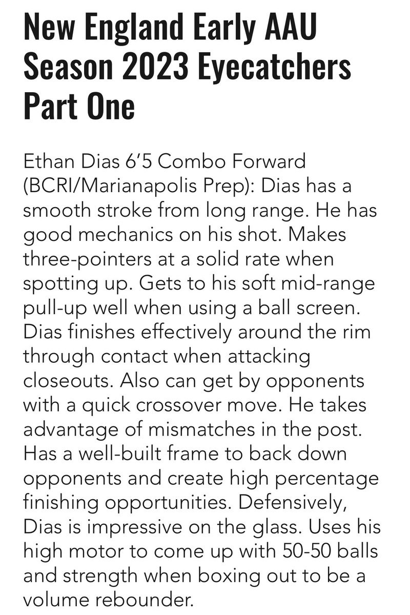 Great write up on Ethan Dias ‘23!