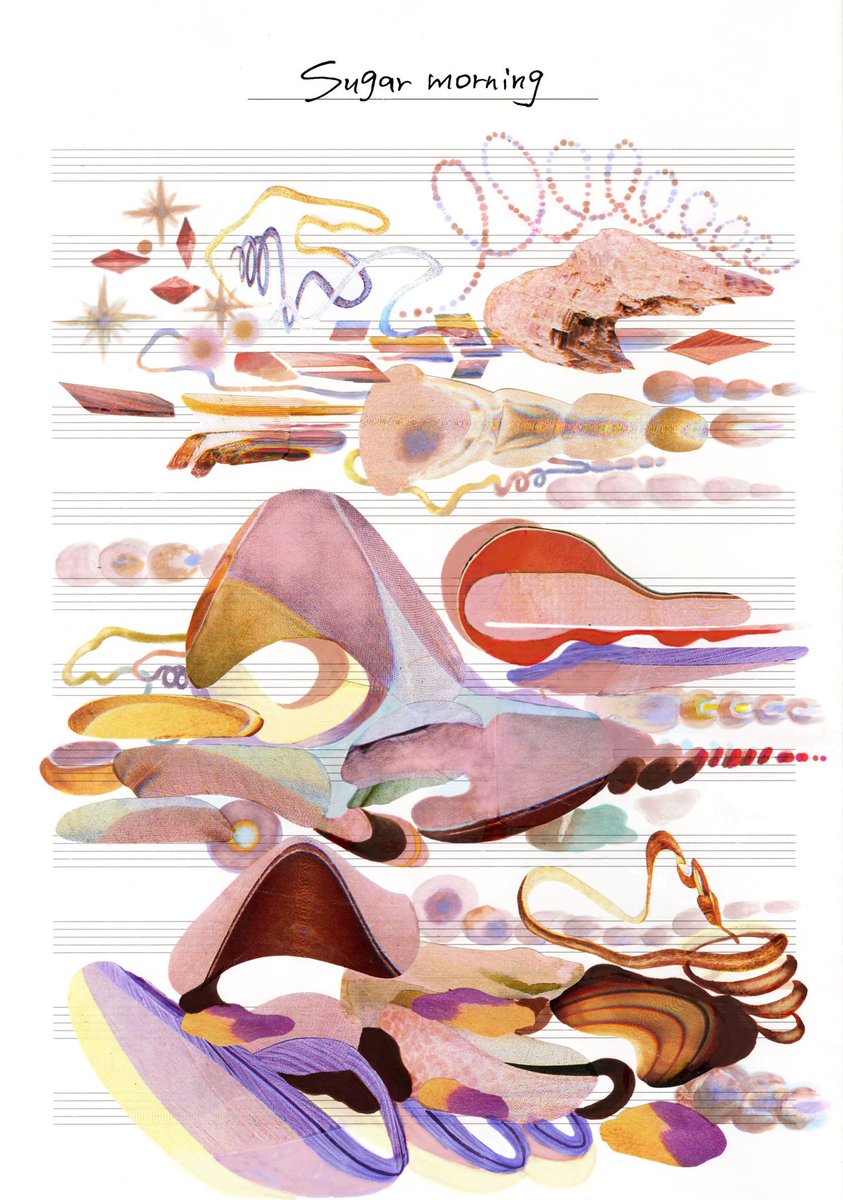 「八木海莉さんの新譜「水気を謳う」の中の4曲を聴き、音から浮かぶ色彩を五線譜に描き」|小指 / 小林紗織のイラスト