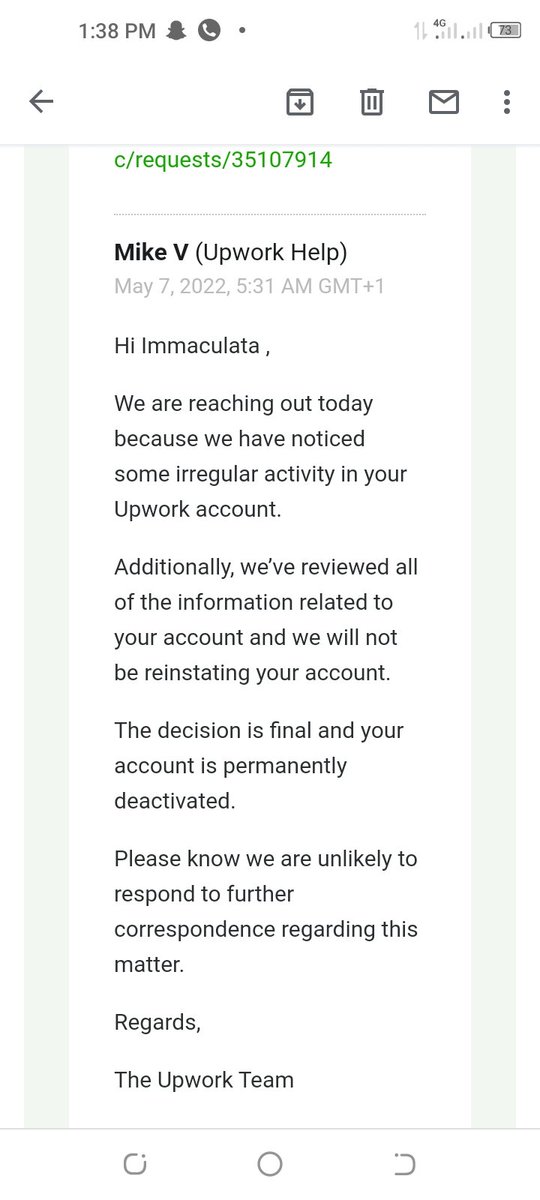 OkiteTochi's tweet image. #Upwork 
#Upworkhelp #Upworkreinstatemyaccount 
#Upworkreactivatemyaccount
This is the mail I got from your team. Please look into this and reinstate my account.
Thank you.