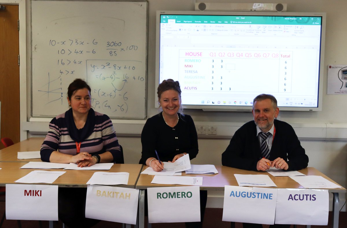 newhallmaths's tweet photo. The Senior Maths House Competition took place this lunchtime.   Congratulations to Miki House for the win (and to our markers)! #BSiL #maths #housecompetition https://t.co/XM0zEaPyCp