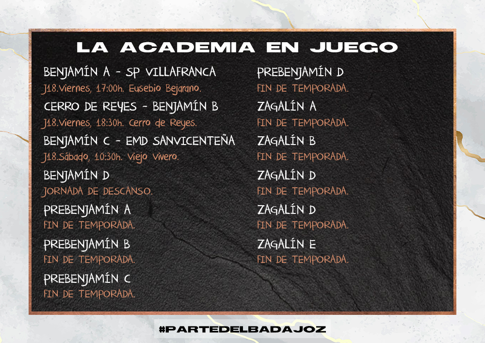 CDBLaAcademia's tweet photo. ⚽️La Academia en juego🏃♂️Horarios de los partidos del próximo fin de semana.
#LaAcademiaEnJuego #ParteDelBadajoz https://t.co/rSftWODCpw