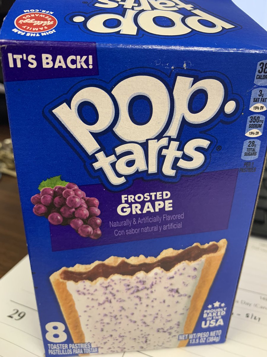 VoiceOTheTigers's tweet photo. Sitting at work wondering what I could have for breakfast. 🤔 Oh yeah…these Frosted Grape @PopTartsUS (as if there were any doubt) #MakeAmericaGrapeAgain https://t.co/j6EBIxVZK2