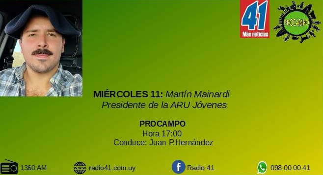 radio41sj's tweet photo. Hoy en #Procampo conversamos del joven en el medio rural y sus inquietudes junto al nuevo presidente de @ARUjovenes @mainardi98.

@ruralSJ
@marlenevassella 
@FRJovenesuy 
@melcamejo1 
@anavet13 
@evelabrob 
@HernandezJuanpe 
@LaGanaderaAngus 
@_inju_uy 
@CarlosRydstrom https://t.co/f0leYjK4iK