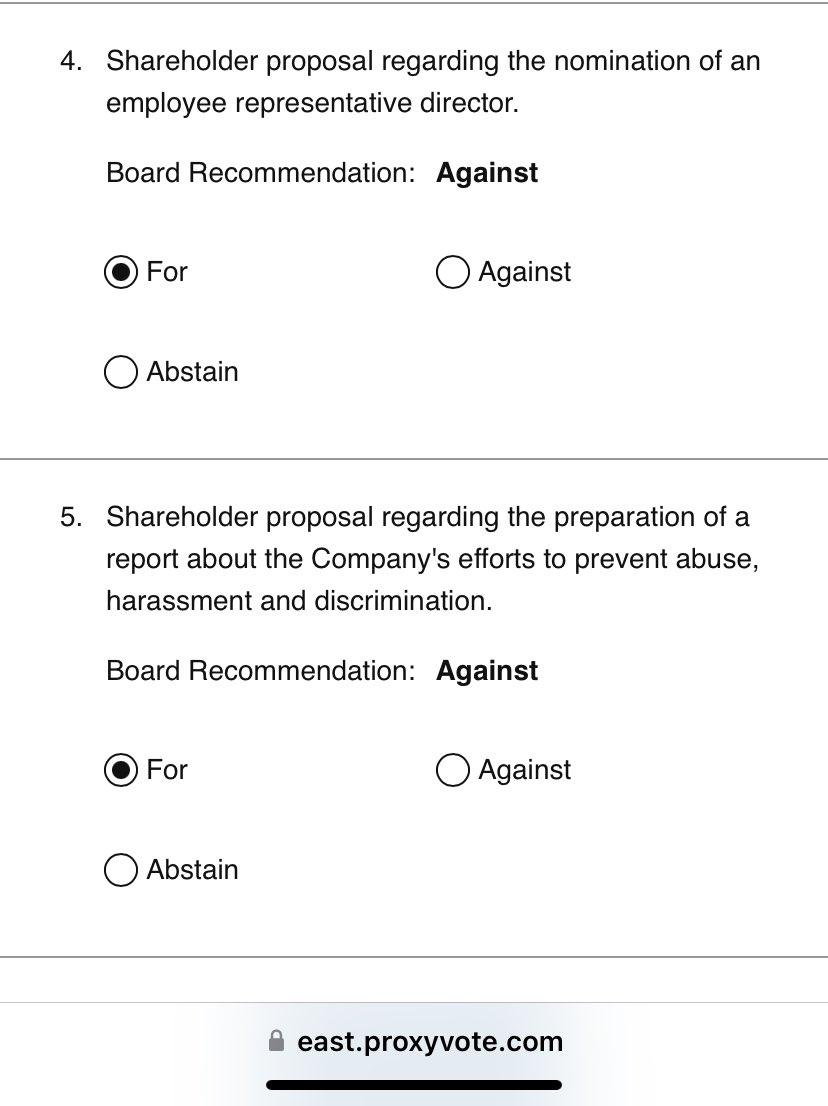 NewSchwander's tweet image. Voting #ActivisionBlizzard stock. Looks like they are against #employeewellbeing #reportingabuse #firetheboard #stopabuse #ApesTogetherStrong
