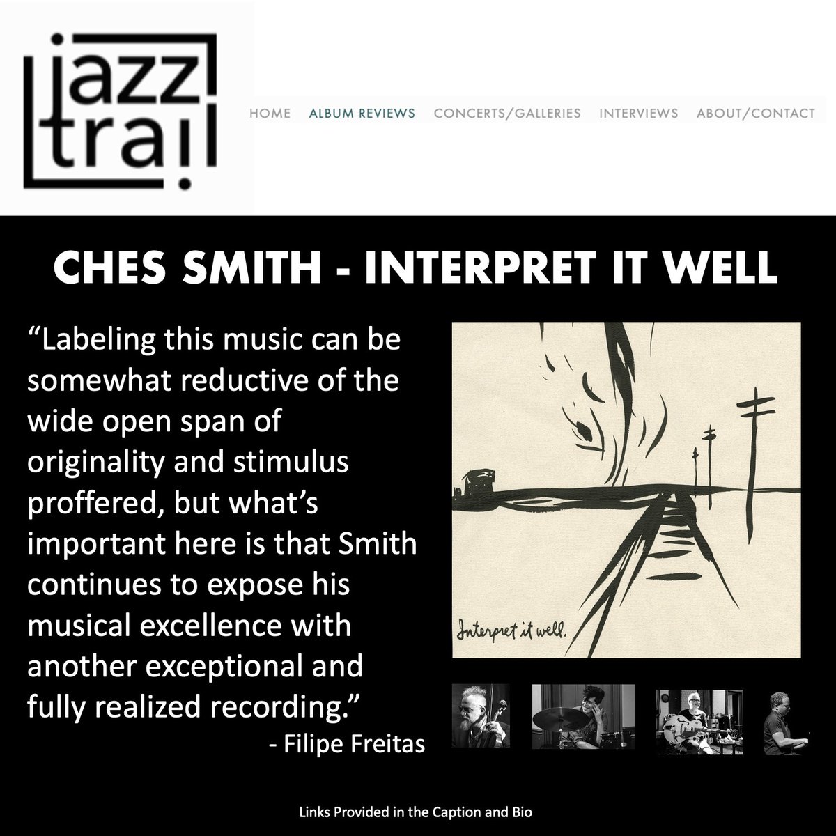“...Smith continues to expose his musical excellence with another exceptional and fully realized recording.” Filipe Freitas @jazztrail_net jazztrail.net/blog/ches-smit… #ChesSmith #CraigTaborn #MatManeri #BillFrisell #RaymondPettibon