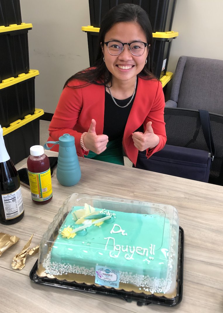 TheSladeLab's tweet photo. Hear ye, hear ye! I would proudly like to introduce the newly minted Dr. Tam Nguyen! Her defense was fantastic and I couldn't be more proud. She is on the job market so if you see her resume on your desk, definitely hire her! #proudpi @vtbiochem https://t.co/9PVusSyCDR