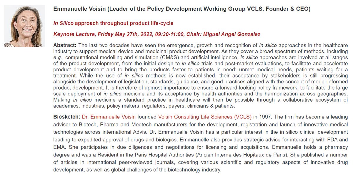 Disc4all_EU's tweet photo. #InSilico approach throughout #product #life-cycle by 
 Emmanuelle Voisin, #Barcelona 6th @VPH_Institute #SummerSchool, May 23-27, 2022 
👉Online event (lectures only) and on-site, register before 15th of May! 
👉 Register &amp; RT: https://t.co/q5nwc1JY4S 
@Disc4all_EU https://t.co/gPUEv2piTO